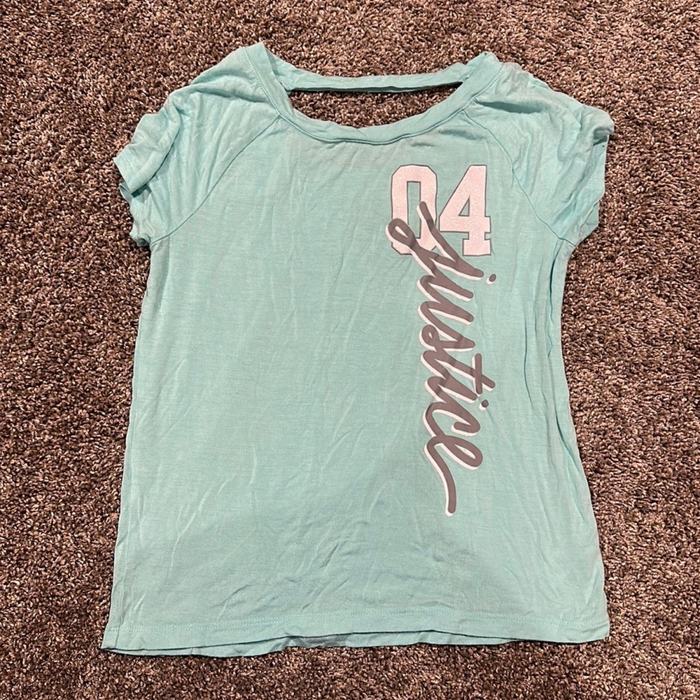 teal just t shirt back cutout